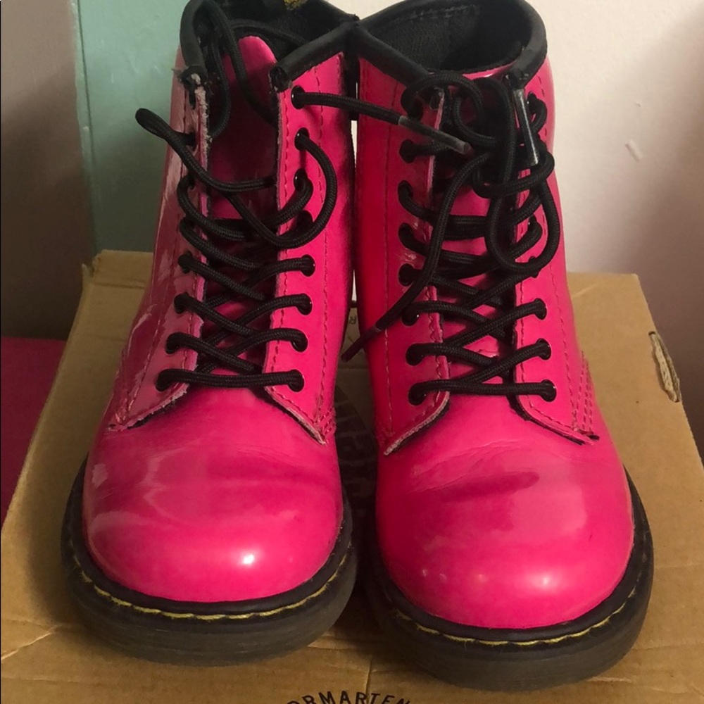 Pink patent leather boots